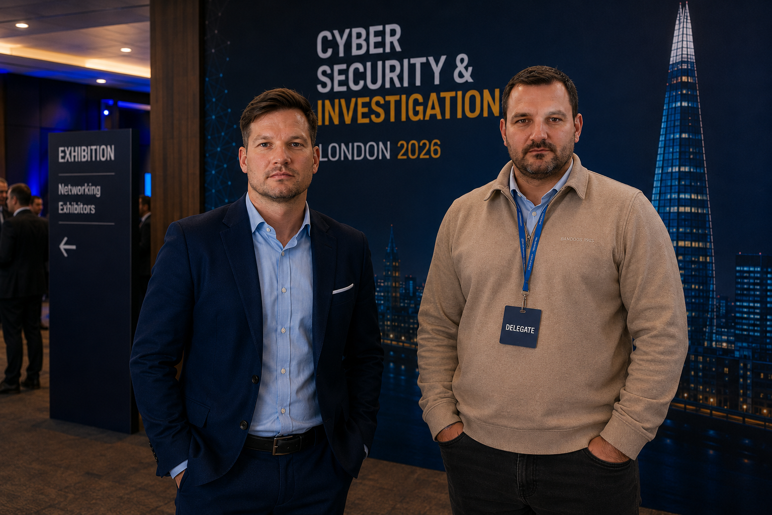 Dávid Komporday and Áron Tarkó at a London cybersecurity and investigation conference